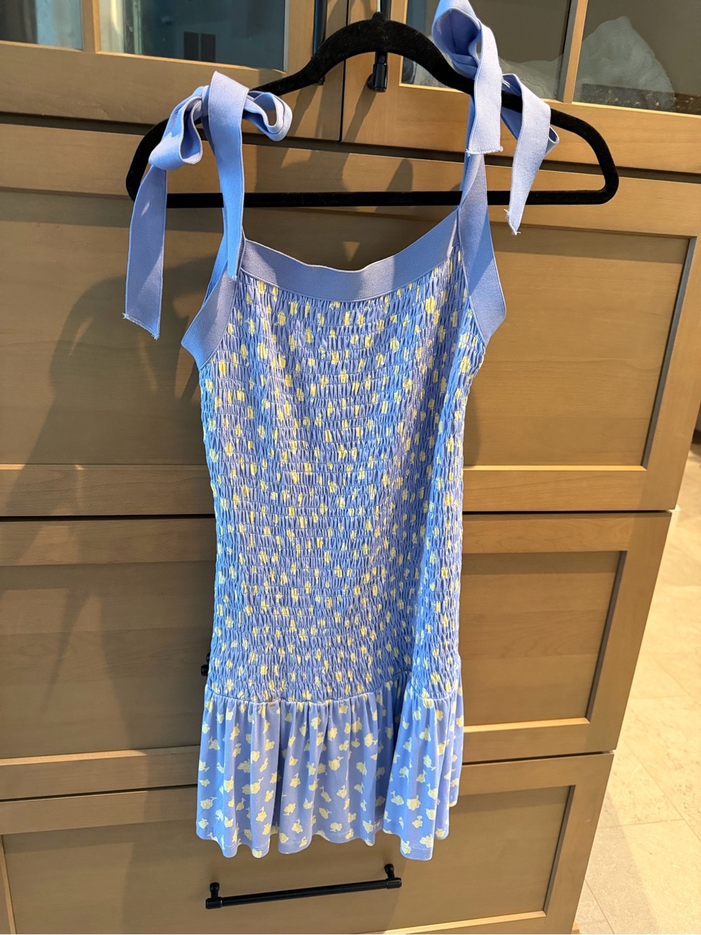 French Connection Light Blue Tiered Smocked Mini Sundress